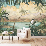 3D Vanaaegne Nostalgiline Tapeet Vihmamets Leht Kookospalm Maastik Seinamaal Elutuba Magamistuba Seinamaal 200 cm(W) x 140 cm(H)