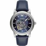 Emporio Armani Luigi L&auml;bipaistev Sinine Nahast Meeste Automaatne Skelett AR60011 Kell puhas