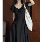 Prantsuse mullivarrukatega v-kaelusega kleit Haldja kleit Salendav peo stiil Klubi stiil vabaaja kleit pikk kleit XL