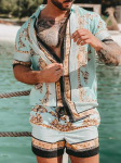 Suvine Peen Meeste S&auml;rgi Komplekt Kookospalm Prindi L&uuml;hikeste Varrukatega Top Leopardiprindi L&uuml;hikesed P&uuml;ksid 2-osaline Hawaii Ranna Meeste Mood R&otilde;ivad L gray