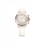 Swarovski Octea Chrono Seeria Kell Kvartsmehhanism Nahkrihm Valge sihverplaadi 50 Meetrit Veekindel Unisex kellad 5671150 White Dial