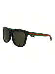 Gucci Meeste ruudukujulised p&auml;ikeseprillid GG0057SK-002 ikooniliste rohe-punase-rohelise triibuliste sangadega must