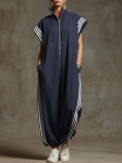 Euroopa & Ameerika Kevad/Suvi Triibuline T&otilde;mblukuga P&uuml;stkraega Jumpsuit 2XL sinine