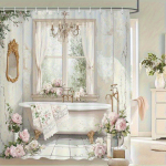1 tk Vintage Valge Vanni K&uuml;&uuml;nisjalaga Vanni Kardin Elegantse Vanni Mustriga - Aastaringselt Kasutatav Du&scaron;ikardin, Puurimiseta Konksu Paigaldus 150x180cm white