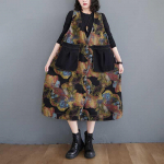 Suures suuruses naiste kleit Vintage Elegantne Lady Vestido Varrukateta Lillemustriga teksariiete kevadine teksakleit 2021. aasta naister&otilde;ivad One Size pruun