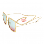 Gucci Moodne Metallraamiga Ruudukujulised P&auml;ikeseprillid Naiste P&auml;ikeseprillid Kuldne Hele-Sinine GG1033S-003 Dust Bag+Eyeglass Case (Random Color),Gold,57