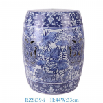 Sinine ja valge Hiina portselanist keraamiline trummitool - Dekoratiivne k&auml;sit&ouml;&ouml; istumiseks v&otilde;i kingade vahetamiseks 43x35x35 cm