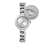 Vivienne Westwoodi kvartsikell roostevabast terasest rihm 25 mm h&otilde;bedane sihver kompaktne p&ouml;&ouml;rleva Saturni sihver Naiste kellad DWVV323WSSL Regular Watch Box beige