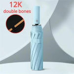 12 Bone Black Glue t&auml;isautomaatne vihmavari paksu ja vastupidava kiiliga kolme volditava vihmavari, UV-kindel kokkupandav vihmavari (as the picture,metal-fiber composite&12K)