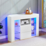 Kaasaegne nurgeline televiisorikapp LED-valgustusega, 9 sahtlit, 100x40x68CM, Madal hoiukapp elutuppa, L&auml;ikiv valge