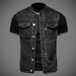 Meeste Euroopa jaam Mootorratta Denim Vest Meeste Varrukateta Denim Jakk Moodne Trendijakk Kitsas Jakk S