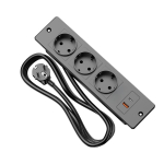 Sissepaigaldatav pikendusjuhe 3 pistikupesa ja kiirlaadimisega USB A USB C, Sisseehitatud tasapinnaline t&ouml;&ouml;laua pistikupesa pikendusjuhtmega USB-A+USB-C(20W Fast Charger) must