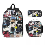 3 tk Ivan Alien lavastus Anime seljakotikomplekt lastele pliiatsitopsid koolikoti komplektid l&otilde;unakarbiga kooli&otilde;pilastele p&auml;evakott gray