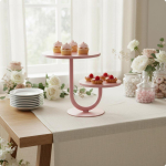 Kahekordne koogialus pitsi kullatud servaga stabiilse alusega magustoidu esitluskomplekt pulmade stiilis Pink Style B