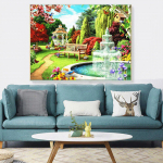 5D isetehtud teemantmaali aia teemanttikandite allahindlus T&auml;ielik &uuml;mmargune teemantmosaiikmaastiku pilt 20X30