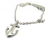 Les Tr&eacute;sors De Lily [P6880] - Collier acier 'Ancre Marine' argent&eacute; - 55 cm- 25x13 mm h&otilde;be