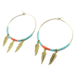 7bis [Q1434] - K&auml;sitsi valmistatud 'Boho' t&uuml;rkiissinised oranžid kuldsed k&otilde;rvar&otilde;ngad (suled) - 35 mm suled 15x4 mm t&uuml;rkiissinine