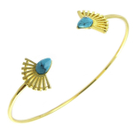 7bis [Q1464] &ndash; k&auml;sitsi valmistatud Boho t&uuml;rkiissinine kullast k&auml;ev&otilde;ru (ventilaator) &ndash; 62 mm 15x12 mm t&uuml;rkiissinine