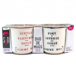 Les Tr&eacute;sors De Lily [P5267] - 2 mugs c&eacute;ramique 'Messages' beige rouge bleu - 90x80 mm valge