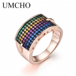 UMCHO Solid 925 Sterling Silver S&otilde;rmused V&auml;rvilised Vikerkaare Kalliskivist S&otilde;rmused Naiste Kihlas&otilde;rmus 6