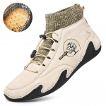 Suures suuruses meeste k&auml;sitsi valmistatud mustriga nahast mugavad pehmed poolsaapad 46 beež