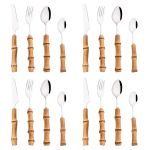 16/24 tk Loov bambusvarrega s&ouml;&ouml;giriistade komplekt Roostevabast terasest lauan&otilde;ud Steak-nuga Kahvel Lusikas Teelusikas Flatware K&ouml;&ouml;gi lauan&otilde;ud 16pcs h&otilde;be