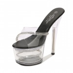 16,5 cm kontsa 7 cm platvormiga l&auml;bipaistvad kristallsandaalid Seksikad lavaesitluse naiste pidulikud kingad 34 must