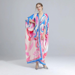 Naine pikkade varrukatega kleit boheemlaslikus stiilis mitmev&auml;rvilise tr&uuml;kiga V-krae Batwing varrukatega &uuml;lisuured kleidid siidised suver&otilde;ivad S roosa