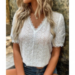 &Otilde;&otilde;nespitsilised s&auml;rgid Naiste suvised puhvis varrukatega topid Vintage elegantne pullover, valge pluus Naiste moodne V-kaelusega soliidne s&auml;rk 21385 S valge