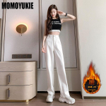 Talvised naiste paksud venivad fliisist laiad sirged teksad Naistele k&otilde;rge v&ouml;&ouml;kohaga soojad teksad Naised Vintage Denim Korea p&uuml;ksid XS beež