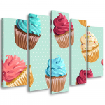 Viieosalise pildiga l&otilde;uendiprint Cupcakes Sweets 100x70 sinine