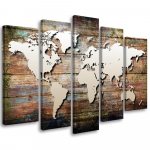 Viieosalise pildiga l&otilde;uenditr&uuml;kk World Map Retro Vintage 100x70 pruun