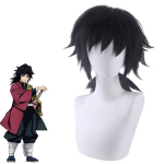 Demon Slayer Kimetsu no Yaiba Tomioka Giyuu Nature Black Kuumakindel Cosplay Kost&uuml;&uuml;m Parukad + Parukakork must