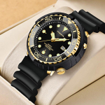 LIGE moodne meeste k&auml;ekell 50M veekindel helendav spordik&auml;ekellad, p&ouml;&ouml;rleva raamiga kvartskellad koos automaatse kuup&auml;evaga kuld/must