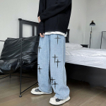 Meeste 5XL Y2K riided Suured mustad Vintage kottis Teksad Kleebised Suvep&uuml;ksid Laia s&auml;&auml;re Teksap&uuml;ksid T&auml;navar&otilde;ivad Teksad Meestele Tr&uuml;ki Hip Hop S sinine