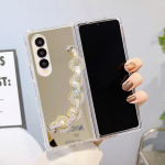 Luksuslik kivist k&auml;ev&otilde;ru telefoni kate Samsung Galaxy Z Fold 4 3 5g meigipeegli pehme TPU raamiga p&otilde;rutuskindel &uuml;mbris Zfold 4 For Samsung Z Fold 3 kuld