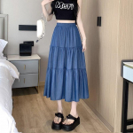 MOJTA suvine naiste k&otilde;rge v&ouml;&ouml;kohaga keskmise pikkusega vabaaja A-kujuline plisseeritud seelik avar pluss seelik one size helesinine v&auml;rv