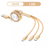 Stretch 3in1 iOS Type C USB C Micro USB laadija kaabel iPhone 12 13 14 5 6 7 8 X Samsungi juhtmega autolaadimise mobiiltelefoni kaablid kuld