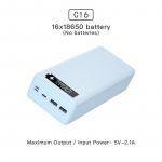 Eemaldatav QC3.0 PD LCD-ekraan DIY 16x18650 aku&uuml;mbris Power Bank kest 5W/10W juhtmevaba laadimiskarp ilma akuta Normal version valge