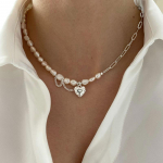 FOXANRY Templiga Kaelakee Naistele Trendikas Elegantne As&uuml;mmeetriline Kett P&auml;rlid Sile ARMastus S&uuml;da Pruudi Ehted Armastaja Necklace