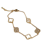 Kvaliteetne neljalehelise ristiku k&auml;ev&otilde;ru Naiste v&auml;ikese rahvahulga kerge luksuslik temperament Valge kestaga inkrusteeritud teemantk&auml;ev&otilde;ru Viie lillega &otilde;nnek&auml;ev&otilde;ru 18-21cm kuld