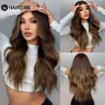 HAIRCUBE Valge plaatina segapruunid s&uuml;nteetilised parukad Pikad lainelised juuksed Parukad naistele Keskosa igap&auml;evased kuumakindlad parukad