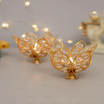 Messingist dekoratiivne kristall&otilde;lilamp, 2 Lotus Shape Akhand Diya komplekti, teemantkristalli pakend puja ja kodukaunistamiseks