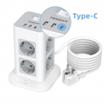 TESSAN Tower Multi Power Strip vertikaalne EU pistik 8 pistikupesa 4 USB-pordiga liigpingekaitse &uuml;lekoormuskaitse 2 m pikendusjuhe Scalable wire 2M,8O 3U valge