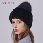 SOMALER talvised angorovillased kootud m&uuml;tsid ehtsa naaritsa karusnaha ribadega, &auml;&auml;rega mansetiga nokam&uuml;ts naistele, t&uuml;drukutele ehtsast karusnahast m&uuml;tsid moodsad suusam&uuml;tsid must