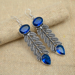 Blue Sapphire laboris loodud k&auml;sitsi valmistatud ehted 925 h&otilde;bedast pulmakingitusk&otilde;rvar&otilde;ngad 2.95 Inches sinine