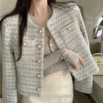 Woherb Casual Tops Mood Tweed Triibulised jakid naistele Ropa Mujer Temperament Tunika Vintage Korea mantel Naiste riided S