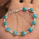 Sinine vasest t&uuml;rkiissinine v&auml;&auml;riskivist k&auml;sitsi valmistatud k&auml;ev&otilde;ru 925 Sterling Silver Statement peened ehted sinine