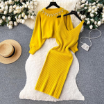 Vintage naiste A Line Vestidos Moodsad prantsuse stiilis komplektid kaheosalised Esteetilised elegantsed k&otilde;rge v&ouml;&ouml;ga Y2k kontorinaised kollased kleidid One Size