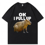Ok I Pull Up Capybara Graafilise tr&uuml;kiga T-s&auml;rk Unisexi moe vabaaja lahtised &uuml;lisuured T-s&auml;rgid Puhaspuuvillane gooti T-s&auml;rk T&auml;navar&otilde;ivad L